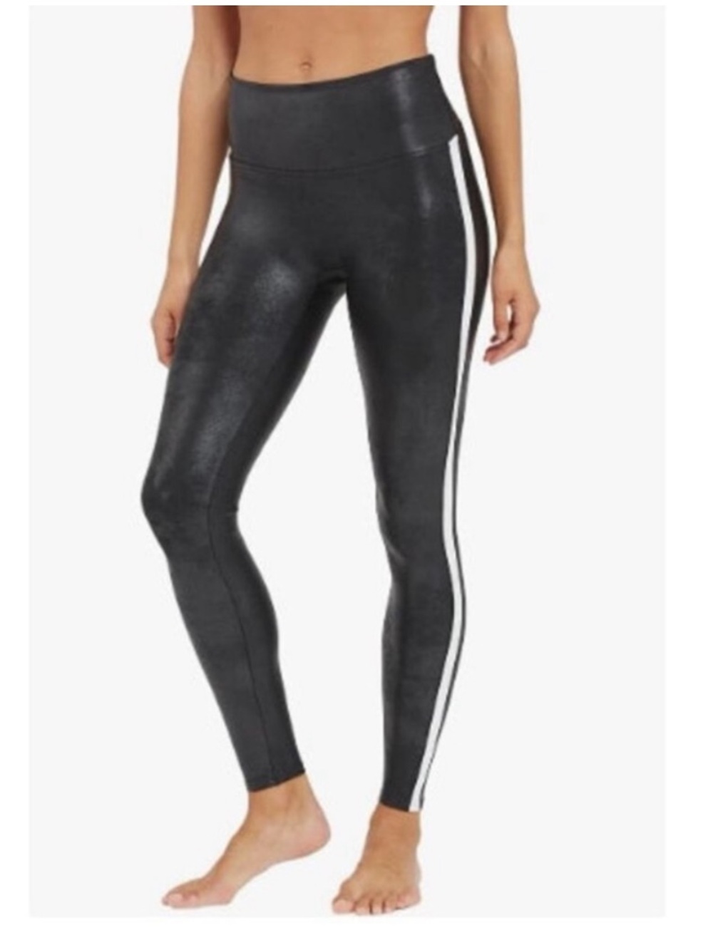 Spanx‎ Women's Black Faux Leather Stripe Legging Small